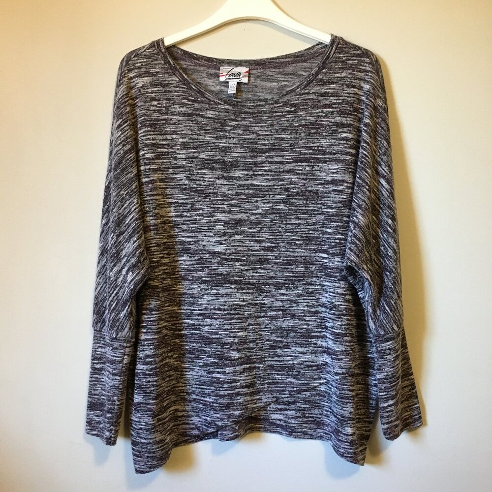 Lava Purple Marled Knit Rayon Blend Dolman Sleeve Wrap Hem Pullover L